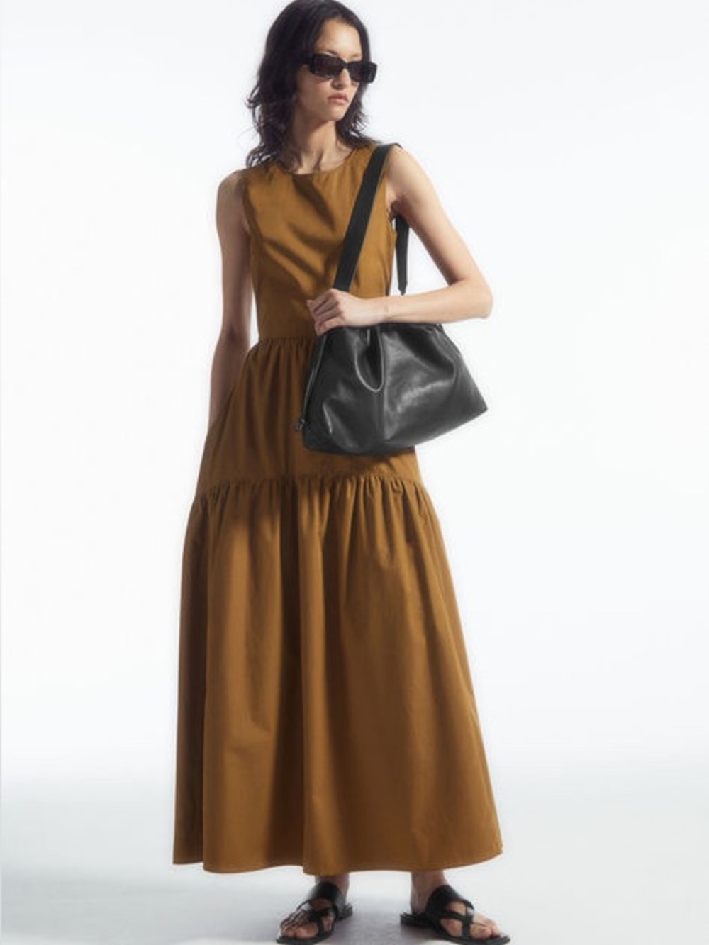 COS Tiered Brown Maxi Dress with Open Back